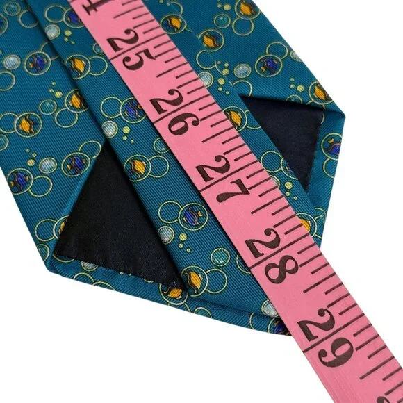 Salvatore Ferragamo Silk Neck Tie Goldfish Bubbles Pattern Teal Men's Neckwear - Picture 5 of 12